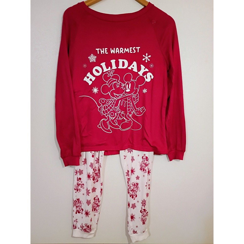 Disney Mickey Minnie‎ Mouse Red Holiday Pajama Set Women Size S